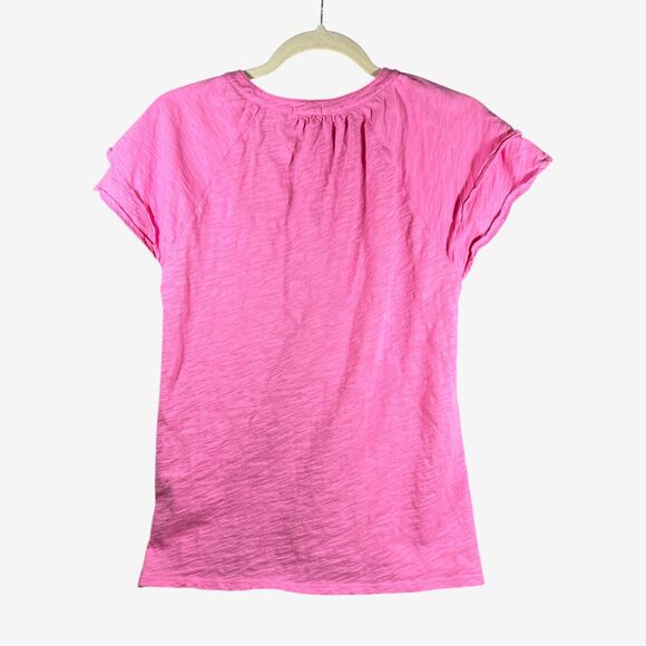 Dylan pink XS short sleeve tee henley flutter sleeve - Picture 2 of 5